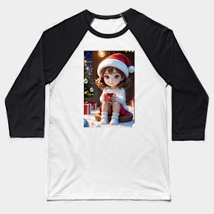 Charming Little Girl in Christmas Attire Baseball T-Shirt